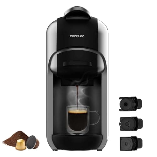 Cecotec Cafetera Cápsulas Express FreeStyle Compact. 1450W, ThermoBlock, 19 Bares, Apta para Café Molido, Dolce Gusto y Nespresso, Diseño Elegante y Compacto, Depósito 600ml, Apagado automático
