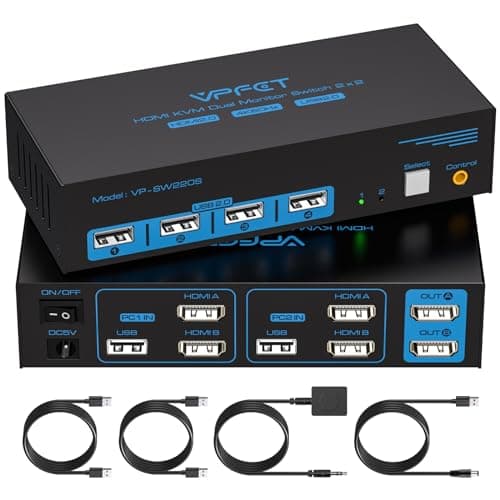 4K60Hz HDMI KVM Switch 2 Monitores USB2.0 Conmutador KVM Modo de Copia y el Modo de Extensión Para Dos Computer que Comparten Dual Monitor y Cuatro Dispositivo USB con 2 Cables USB