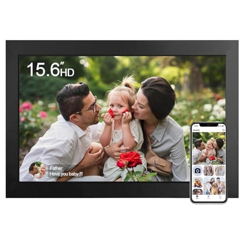 Marco de Fotos Digital - 15.6 Pulgadas WiFi Marco Digital de Fotos, 32GB Pantalla Táctil IPS HD Rotación Auto Digital Photo Frame,Comparte Fotos o Videos a Través de la Aplicación FRAMEO Primer día