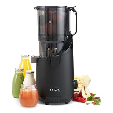 Fridja F2500 - Exprimidor lento de prensado en frío con autoalimentador de 135mm y potente motor de 300W, extractor de zumos, licuadora de frutas y verduras, sin BPA, 3 filtros, antigoteo, negro