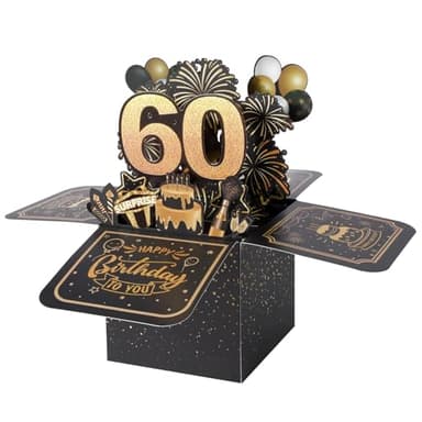 BOFUNX Tarjeta de Felicitación Cumpleaños de 60 Años Pop Up 3D Tarjeta Emergente Regalo Original Creativo para Feliz Cumpleaños a Familias Amigos