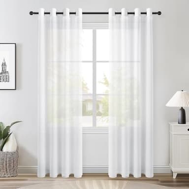 Topfinel Cortinas Salon 2 Piezas 245 Largo Visillos Blancas 140x245cm Moderna Con Ojales De Barra Semitranslucidas Para Vetanas Grandes Dormitorios Y Comedor