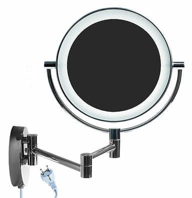 HIMRY LED Cosmética Espejo 8,5 Pulgadas 7X Aumentos, Maquillar Espejo de Pared con Luz y Brazo Articulado, Plegable Espejos Afeitar Iluminado para Baño de Cara Doble, Metal Real Cromado, KXD3129-7x