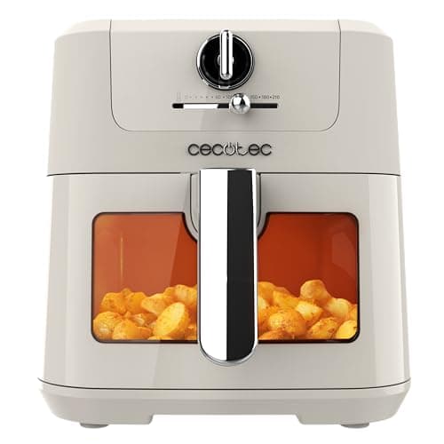 Cecotec Freidora de Aire sin Aceite de 5 L con Ventana Air Fryer Cecofry Antique 5000 Window. 1500 W, Digital, Área de Cocinado de 5 L y Tecnología PerfectCook, Diseño Retro en Blanco