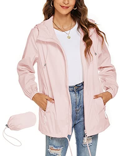 Rapbin - Chubasquero para mujer, impermeable, ligero, cortavientos, plegable, con capucha, para correr al aire libre, XXL