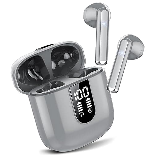 Jesebang Auriculares Inalámbricos, 2024 Auriculares Bluetooth 5.3 con HD Micrófono, Cascos Inalambricos Bluetooth con Potentes Altavoces de 13 mm, Sonido Melodioso, LED Pantalla, Gris