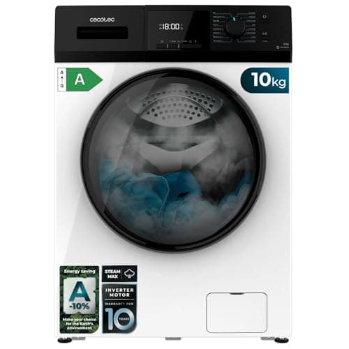 Cecotec Lavadora 10Kg Carga Frontal Bolero Dresscode 10410 Inverter A. 1950W, 1400 rpm Regulables, 16 Programas, Motor Inverter Plus, Bajo Consumo, Vapor, Esterilización de la Ropa