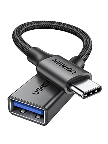 UGREEN Adaptador USB a Tipo C 3.0 Cable OTG de Aluminio Nylon 5Gbps Compatible con iPhone 16 Plus Pro Max MacBook Air iPad Galaxy S24 S23 Note 20 Huawei (Negro)