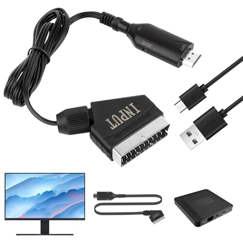 UKOFEW Cable SCART a HDMI, Adaptador SCART a HDMI, SCART a HDMI Convertidor, Convertidor de Audio de Vídeo SCART a 1080p/720p HDMI para DVD, Monitor, TV, Proyector
