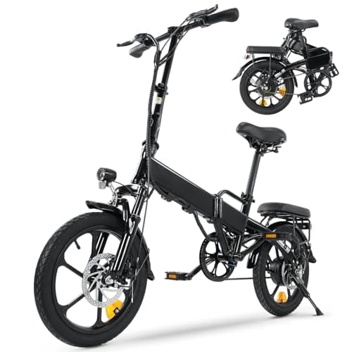 Finbike 16" Bicicleta Electrica Plegable para Adultos Y Adolescentes, Motor De 250w, Autonomía 35-70 KM, 90% Ensamblado, Manillar/Sillín Regulable En Altura, 3 Modos De Velocidad, Bicicleta Negra