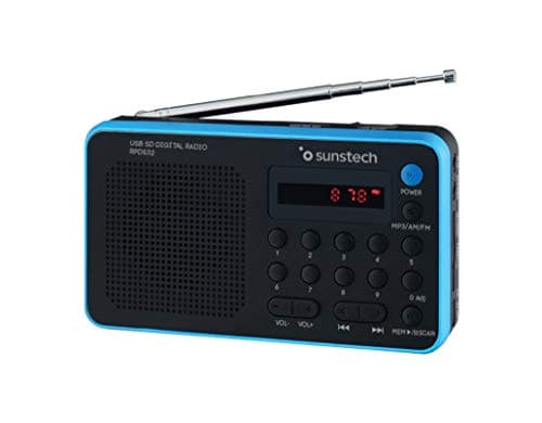 Sunstech RPDS32BL - Radio portátil Digital (Am/FM, USB, SD, MMC, 1.5 W), Color Azul