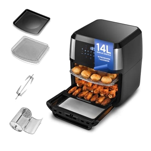Avilia Horno multifunción para freidora de aire XXL de 14 litros – 50 piezas de papel de horno de regalo, Air Fryer de bajo consumo, sin aceite, con 10 funciones en pantalla LED, 1700 W