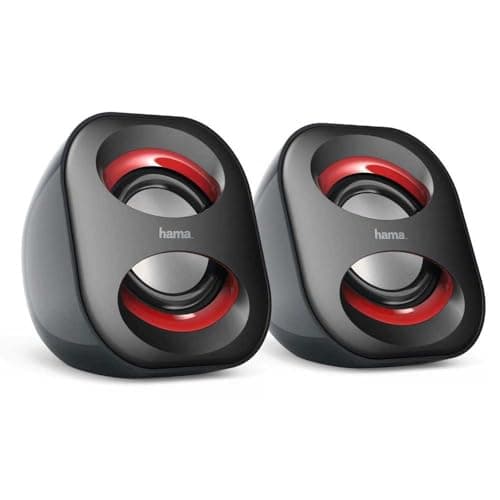 Hama | Altavoces para Ordenador (Altavoz estéreo con conexión Jack de 3.5, Altavoces portátiles y Ligeros, impedancia 4 Ohm), Color Negro y Rojo