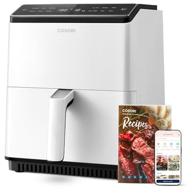 COSORI Freidora de Aire Wifi 6,4 L, Air Fryer con Doble Resistencia, 60+ Recetas de App Creadas por Chef en Español, Freidora sin Aceite con 12 Programas, Blanca, Dual Blaze
