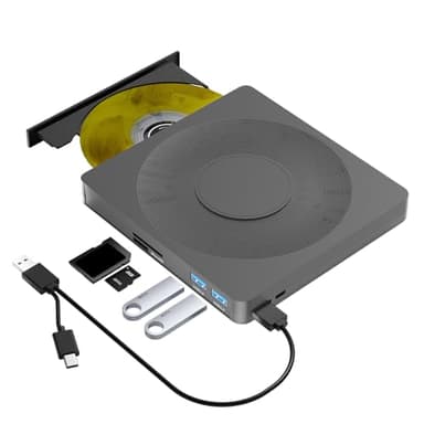 Reproductor de DVD externo 5 en 1 para portátil con grabadora de DVD LightScribe CD Rom unidad externa de CD/DVD para PC USB 3.0, lector de DVD, reproductor de disco apto para Windows XP/7/8/10/11 Mac