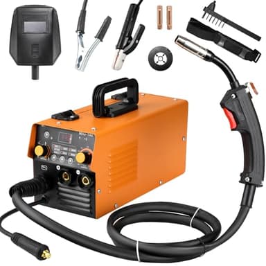 Soldador Hilo Continuo sin Gas 140A 230V, 3 en 1 Soldadora MIG, ARC MMA, Lift TIG, IGBT Inverter, Máquina de Soldar Portátil, con Pantalla LCD, Rollo de Alambre de 0,8 mm, Máscara y Cepillo, IP 21S