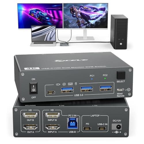 KVM Switch 2 PC 2 Monitores USB C HDMI Dual Monitor USB 3.0 USB Tipo C Conmutador KVM soporta 4K @ 60Hz para 2 ordenadores que comparten teclado, ratón y monitor