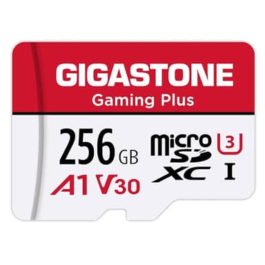 Gigastone - Tarjeta de Memoria Micro SDXC de 256 GB Gaming Plus Serie, Velocidad de reproducción de hasta 100 MB/s. Compatible con Switch Dashcam GoPro Canon Nikon dji Drone, A1 U3 V30 con Adaptador