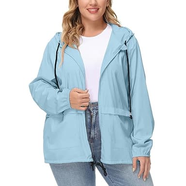 Rifuli Chubasqueros impermeables para mujer, talla grande, ligeros, plegables, con capucha, para exteriores, cortavientos, azul, 3XL Plus