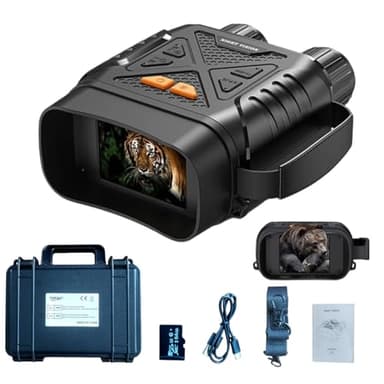 EMEBAY - Prismáticos de visión nocturna 1080P con tarjeta TF 64GB + caja rígida, zoom digital 10X, alcance visual 800M, pantalla IPS HD de 2.8", batería recargable, gafas digitales