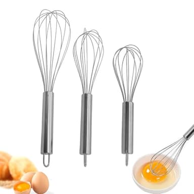 Juego de batidoras de acero inoxidable, batidora de mano, giratoria semiautomática,Para mezclar batir revolver ingredientes al cocinar hornear en casa, el batidor 3 piezas