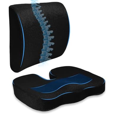 MORPAN Set de Cojin Silla Oficina y Cojin Lumbar Silla Oficina, de Espuma 100% viscoelástica con Correas Ajustables y Fundas Extras de Regalo.Ideal para largas Horas Sentado.