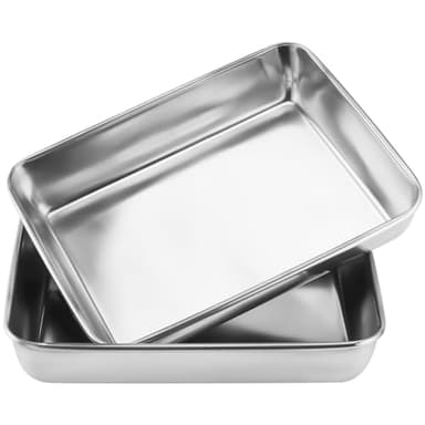 ZOENHOU 2 bandejas de horno de acero inoxidable de 30 x 25 x 5 cm, rectangulares profundas, de acero inoxidable, para hornear, asar, servir, no tóxicas y saludables, aptas para lavavajillas