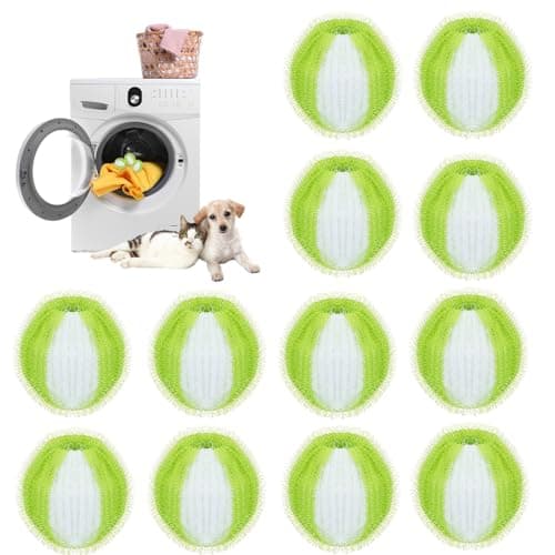 FQQF 12Pcs Atrapa Pelos Lavadora,Quita Pelos Mascota,Reutilizable Bolas Atrapa Pelos para Lavadora,Apto para Lavadoras y Secadoras (Verde)