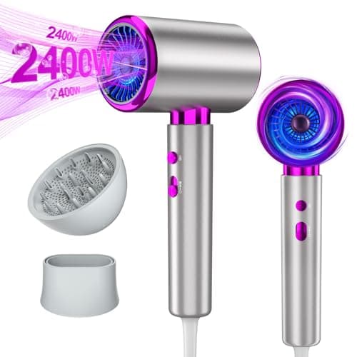 DMTIVMG Secador de Pelo 2400 W Profesional Secador Iónico para Salón con Difusor y Boquilla Termostato Inteligente Botón Frío/Calor 3 Velocidades para Hogar Viajes Estilismo