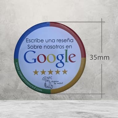ComerciosEnRed Pegatina NFC reseñas de Google, restaurant table, hotel room, multi-use, 1 unidad, 35mm, Blanco
