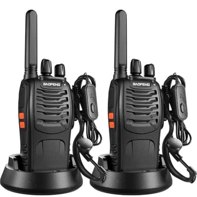 Baofeng Walkie Talkie Radios Bidireccionales BF-88X 16 Canales USB Recargable VOX Walkie Talkies Profesionales,Incluye Base de Carga, Batería y Auriculares(2 Piezas)