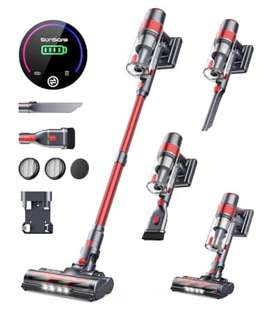 SunSare Aspiradora Sin Cable 450W/40Kpa/55Min, Aspirador Sin Cable Potente Escoba Aspiradora Sin Cable con Pantalla Táctil Depósito Polvo 1,5L para Mascotas/Alfombras/Pelo/Suelos Duros