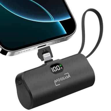 MOGGAM Mini Bateria Externa iPhone Portátil - Compatible con 16/15/14/14/13 y Más - Bateria Portatil iPhone 2 en 1 de 5000mAh - Cargador Portatil iPhone y Smartphone - Power Bank tamaño de Bolsillo