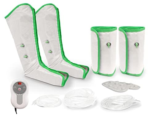 QUIRUMED Presoterapia de uso doméstico, masaje, para pies, pantorrillas y muslos, Pantalla LCD, 9 intensidades, 10 W, Temporizador, Apagado automático