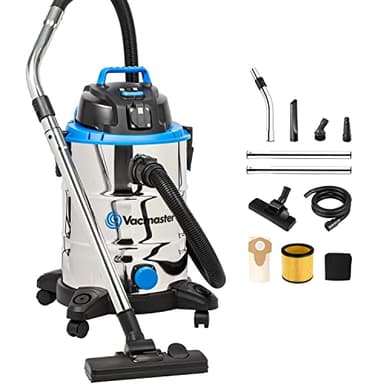 Vacmaster VQ1530SFDC 1500W 30L Aspirador en seco y húmedo, Industrial de Acero Inoxidable, Función De Soplador, Toma De Corriente con Herramientas Eléctricas