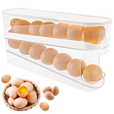 TNEDFOD 2 Plantas Hueveras para Frigorífico, Dispensador De Huevos, Portahuevos Rodante Automático para Refrigerador, Ahorro de Espacio Dispensador de Huevos para la Nevera Huevo