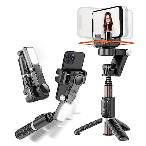 KOSCHEAL Estabilizador de Movil, Q18 Estabilizador 2 Ejes para Smartphone con Luz de Relleno y Trípode,Seguimiento Facial para Video de Vlog/Youtube/TikTok con App (KOSQ18S)