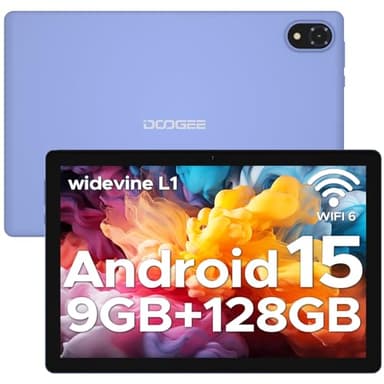DOOGEE U10 Andriod 15 Tablet, Tablet 10 Pulgadas, WiFi 6 Tablet para niños, 9GB RAM+128GB ROM Tablet pc, 1280 * 800 IPS, TÜV, 5060mAh, Face ID, OTG, Bluetooth 5.0, 8MP+5MP, Morado