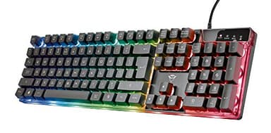 Trust Gaming GXT 835 Azor Teclado Gaming, Diseño Italiano QWERTY, USB, Anti-ghosting, Teclado retroiluminado LED RGB para PC, Ordenador, Ordenador portátil, Mac - Negro
