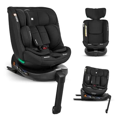 KikkaBoo i-Size i-Secure, Silla de Coche Bebé, 0-36 kg, Grupo 0+/1/2/3, ISOFIX, Giratoria 360°, Reclinable, Protección SPS Lateral, Arnés de 5 Puntos, 12 Posiciones Reposacabezas, Negro