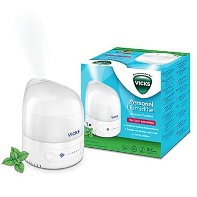 Vicks Humidificador Personal Ultrasónico de Vapor Frío, Pequeño, fácil de usar, silencioso, Uso doméstico, dormitorio, oficina, habitación de niños, incluye VapoPad de aceites esenciales, VUL510
