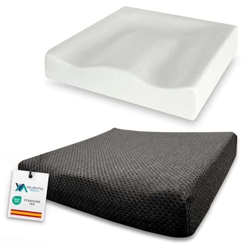 VALENTIA MEDICAL - Cojin Antiescaras 42x42x8 cm, Viscoelástica 60kg/m3 Cojin Coxis, Cojín Antiescaras Silla de Ruedas, Oficina, Coche, Sofa, Alivio en úlceras y presión en Coxis - Fabricado en España