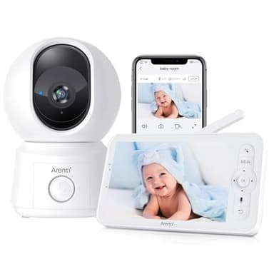 ARENTI 1080P Camara Vigilancia Bebe con Control de 5'' Monitor, 355° PTZ Vigilabebes con Camara con Voz Bidireccional, Detección de Movimiento y Sonido, Visión Nocturna, Sensor Temperatura, Modo VOX