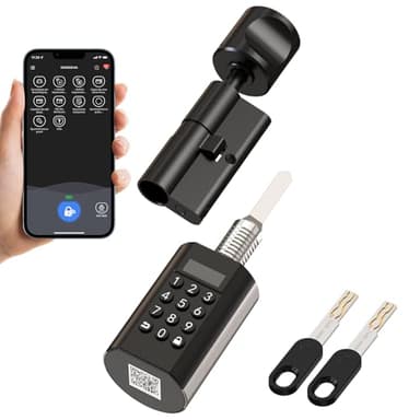 WELOCK PCB74 Cerradura Electronica con Código,Tarjeta RFID y Bluetooth APP,Cerradura inteligente WiFi,Smart Lock IP65,cerraduras inteligentes para puertas cilindro 30/30 de 65-85mm,Fácil de Instalar