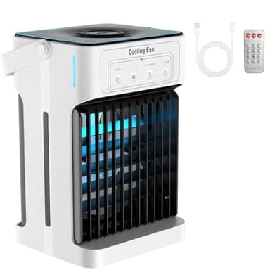 Aire Acondicionado Portatil con Mando,1100ML Motor Doble Enfriador de Aire,3 Velocidades,3 Modos,2-8H Timer,7 LEDs,9W Climatizador Portatil Evaporativo para Dormitorios,Oficina