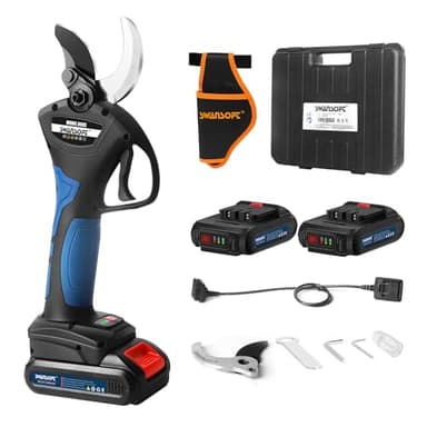 SWANSOFT 8605 Tijeras de Podar Electricas Profesionales, 40mm Progresivo Tijeras de Podar Bateria, 1050W 2x21V 2A Podadora Electrica para Viñedos, árboles Frutale
