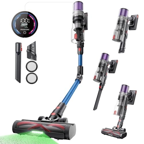 Proscenic P16 Aspiradora sin Cable Potente 45Kpa/550W,Aspirador Escoba Vertical con Tubo Flexible, Limpia el Fondo de los Muebles sin Agacharse, Antienredo, 55 Mins para Alfombra/Pelos de Mascota