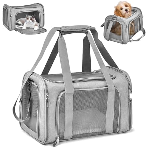 Bolsa Sprifityy 45 * 30 * 30 cm Transportin Gato Transpirable Plegable, Transportin para Gatos Correa de Hombro Ajustable y Colchón Suave, Transportin Perro Pequeño para Perros, Gato, Viajes (Gris)