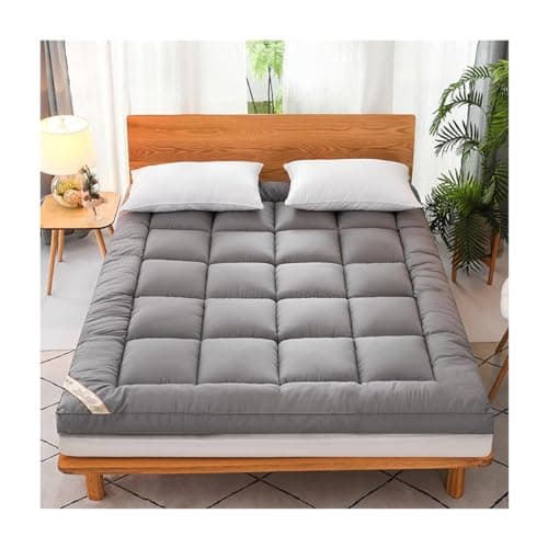 OBONG Sobrecolchon Topper Pluma Y Plumón Individual Doble Futón Colchón De Pluma Plegable Transpirable Suave Cubre Colchon con Gomas En Esquinas (Color : Gray, Size : Single-90 * 200cm)
