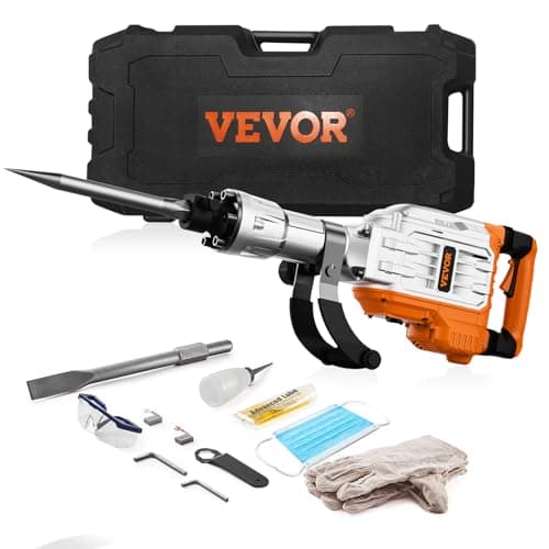 VEVOR Martillo de Demolición 3500W 60J 1900BPM Martillo Eléctrico con Cable 1-1/8" con 2 Cinceles Reemplazables Mango Giratorio 360° Rompe Hormigón Antivibración para Cincelar Construcción Fontanería